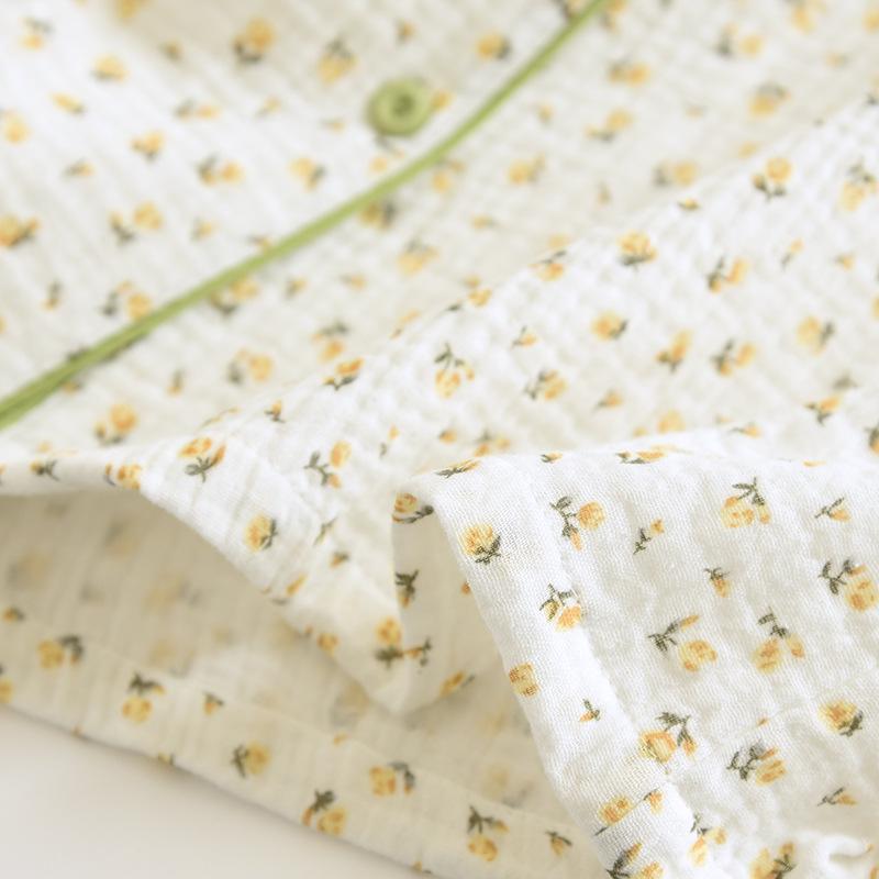 Women's Summer Cotton Gauze Pajama Set - Short Sleeve Top and Shorts