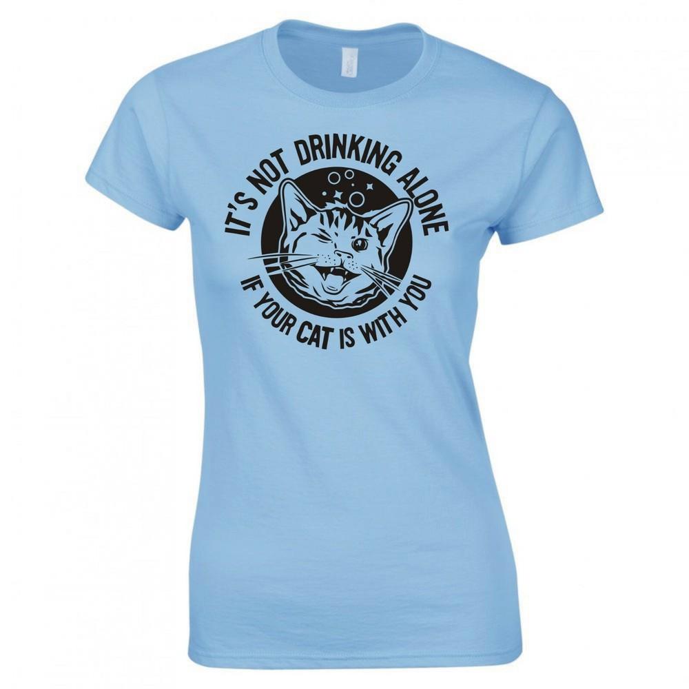 Funny Its Not Drinking Alone If Your Cat Is With You Skinny Fit TShirt S