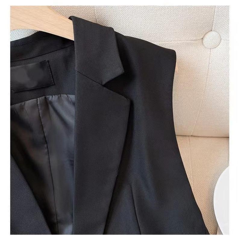 Moda Damska Czarna Kamizelka Wiosna Jesień Bez Rękawów Kamizelka Slim Fit Casual Odzież Wierzchnia Top w Stylu Koreańskim