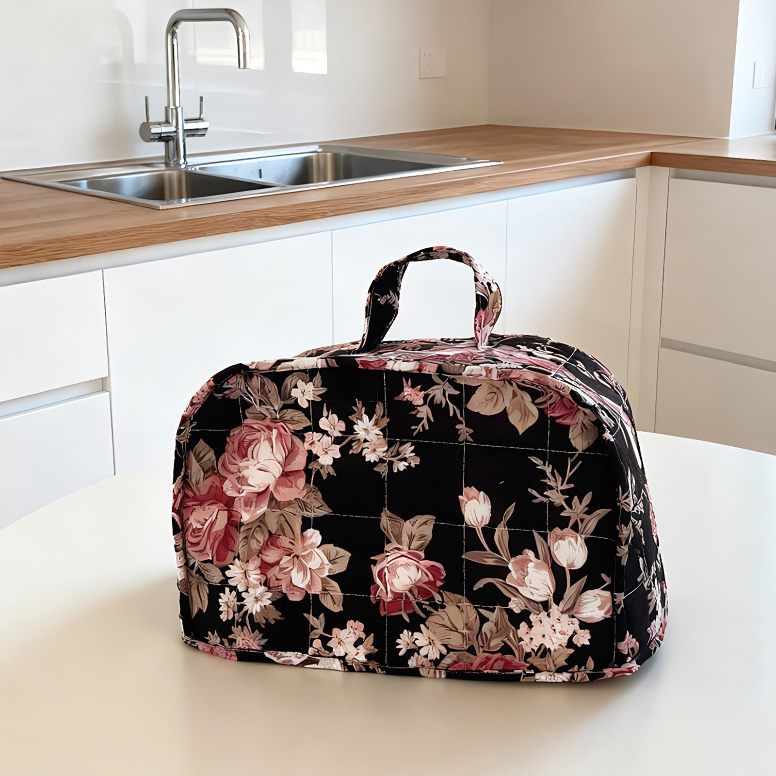 

Floral Printed Toaster Cover with Handle Quilted Bread Machine Cover Foldable Toaster Machine Storage Bag for Home Kitchen