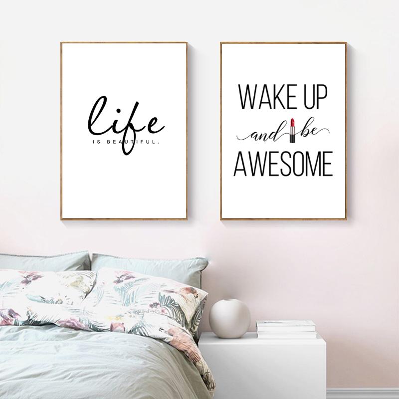 Makeup Girl Wall Pictures Art Print Life Beautiful Quote Canvas Painting Red Lip Art Poster Eyelash Wall Decor HD2705