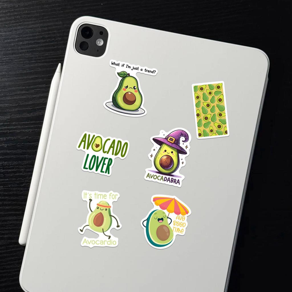 52PCS PVC Cartoon Avocado Stickers for DIY Notebook, Luggage, and Planner Decoration