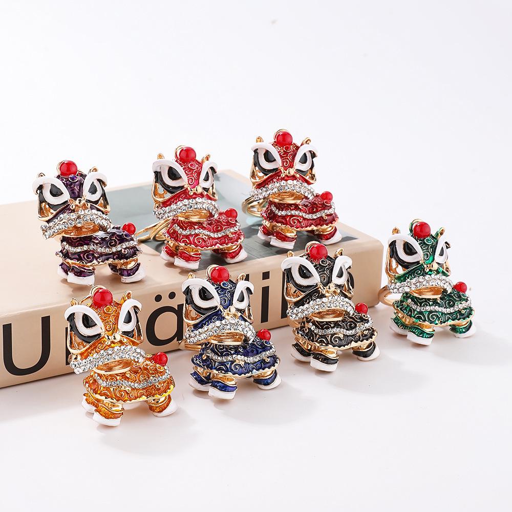 Awakened Lion Dance Rhinestone Keychain - Cute Chinese Dragon Ball Lion Charm