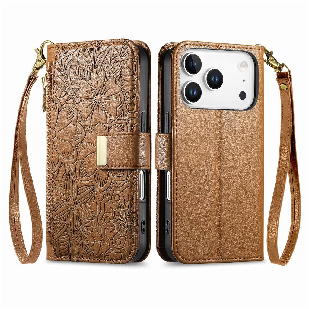 Wallet Case for iPhone 17/16e/16 Plus/15/14/13/12 Pro Max Lanyard Zipper Dual Card Holder Flip Stand Magnetic Buckle Cover