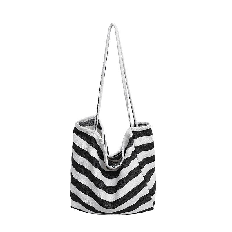 1Pcs Fashion Large Capacity Ladies Tote Handbags Simple Striped Women'S Canvas Casual Shoulder Bags Female Daily Shopping Bags