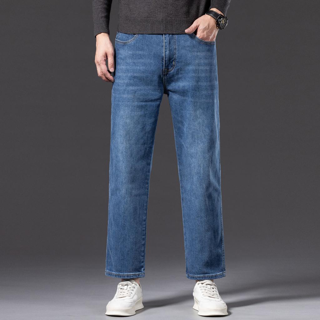 Small Jeans Men's Pure Cotton Loose Straight Wide-leg Elastic Casual Versatile Trendy Denim Trousers