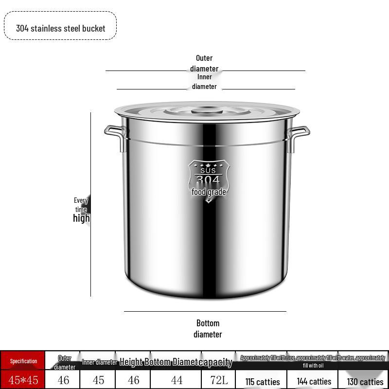 Extra Thick 304 Food Grade Stainless Steel Multi-Use Barrel with Lid for Soup, Braising, Oil, and Water.