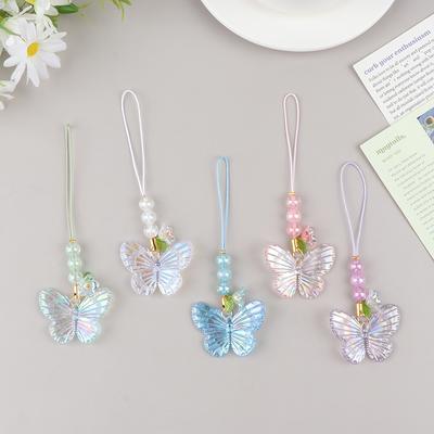 Cute Sweet Butterfly Pendant Phone Lanyard Cellphone Case Strap For Girls  Phone Chains Car Keychain