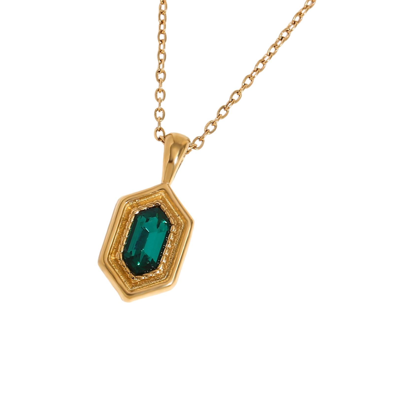 

Women s Gold Color Gemstone Necklace with Small Pendant Inlaid with Cubic Zirconia Chic and Waterproof Neckchain