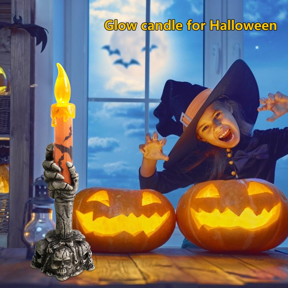 

Flameless Pattery Powered Scary Skeleton Ghost Holding Candles Horror Glowing Candle Light Holloween Decoration for Kids Adults