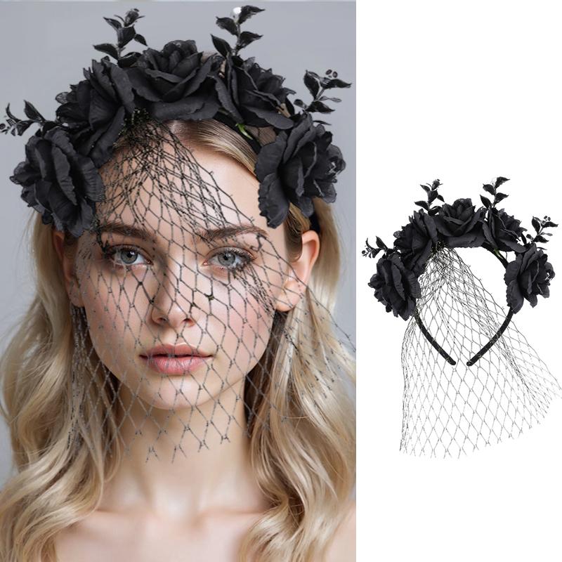 Halloween Hair Accessories Dark Style Veil Halloween Costumes Headdress Cosplay Crown Party Headband Holiday Accessories Black/Red