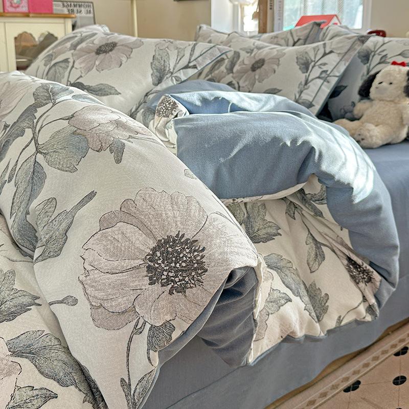 Category A 100% Cotton Brushed Four-Piece Bedding Set, Duvet Cover, Pure Cotton, Spring and Autumn Thickened Bedding