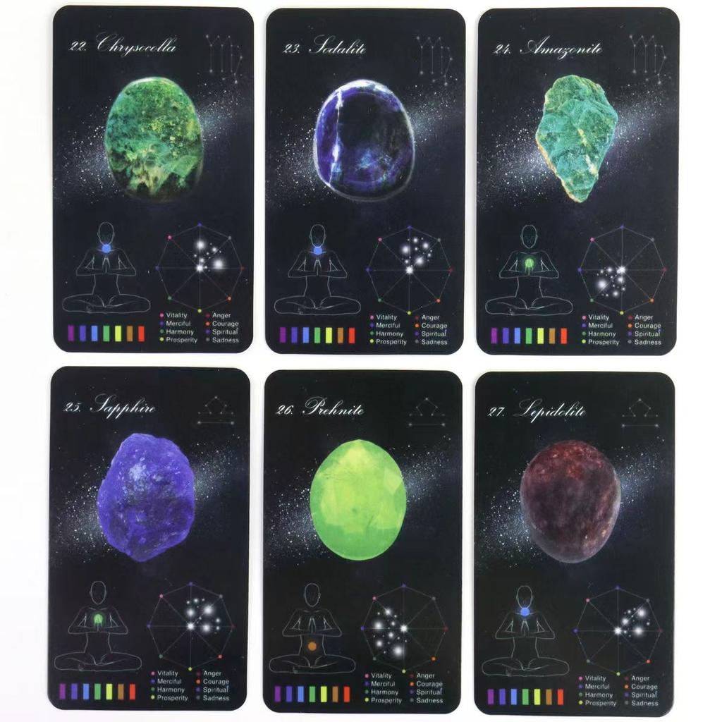 Léčivé karty 10,3*6cm krystaly, elektronický průvodce hry Oracle Deck Games 60 ks karet (48 křišťálových karet a 12 karet zvěrokruhu)