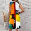Plus Size V Neck Sleeveless Dress Green Valley Waterfall Painting Print For Country Hiking Journey