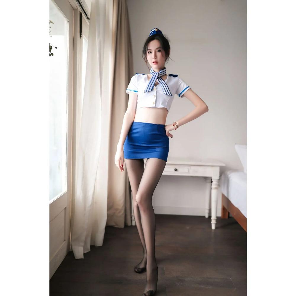 New Hot Sexy Lingerie Stewardess Cosplay Air Hostess Navy Uniform Nightclub OL Role Play Flight Attendant Costume Erotic Suit