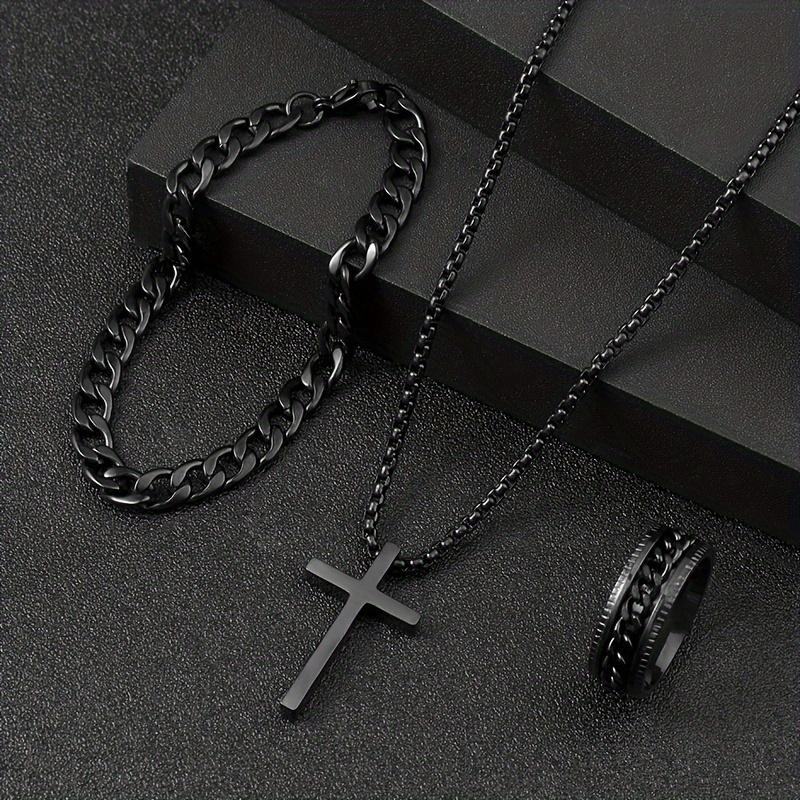 Stylish Womens Fashion Cross Jewelry Set Alloy Necklace, Ring Bracelet 3-Pack