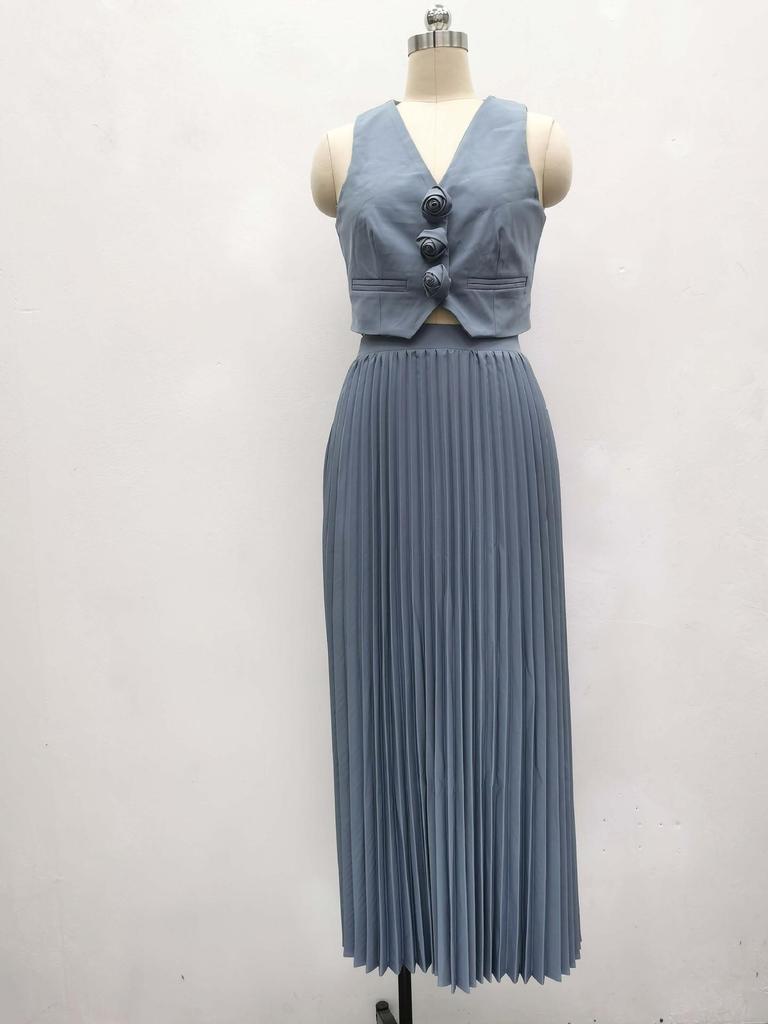 2025 African Style Women's Sleeveless Vest & Pleated Long Skirt Two-Piece Summer Set