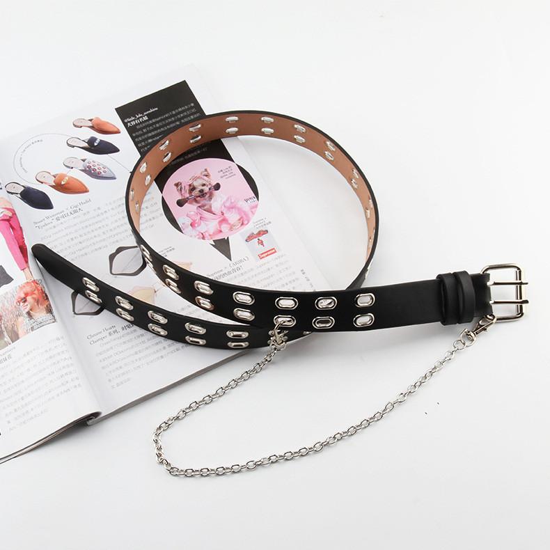 Row Square Double Hole Belt With Hanging Chain No Punching Adjustable Required
