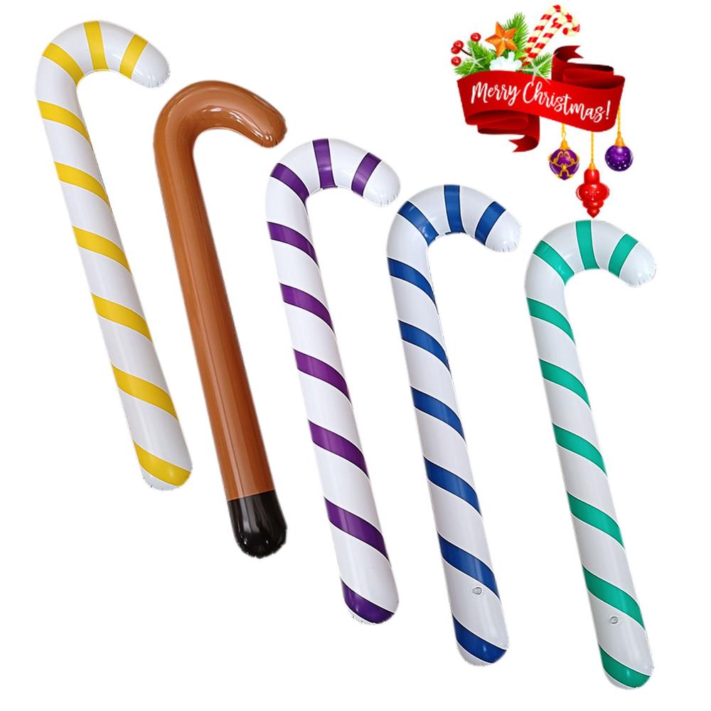 Home Party Balloons Santa Claus Walking Stick Christmas Candy Cane Inflatable Toys Crutch Balloons