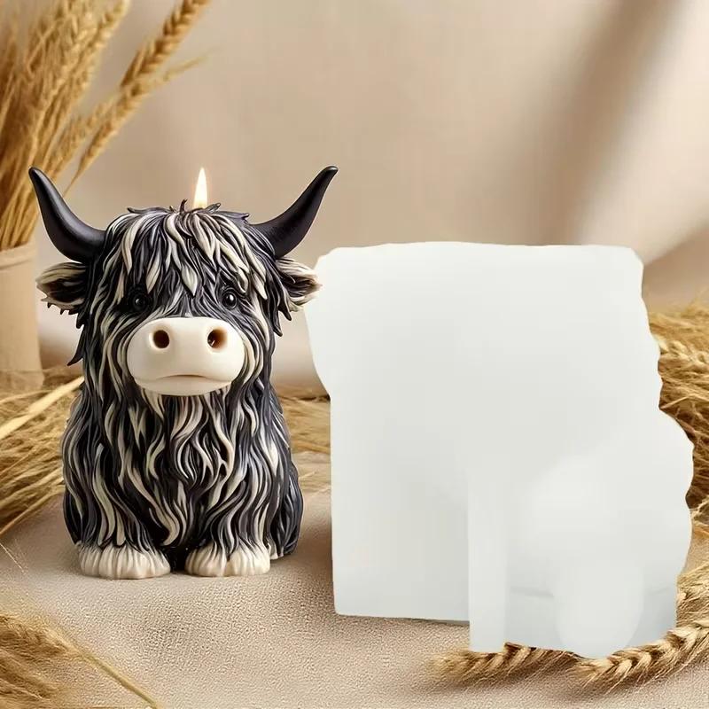 A Top Quality Reusable Animal Shaped Mold for DIY Handmade Candles Highland Cow Silicone Candle Mold Plaster & Resin Crafts