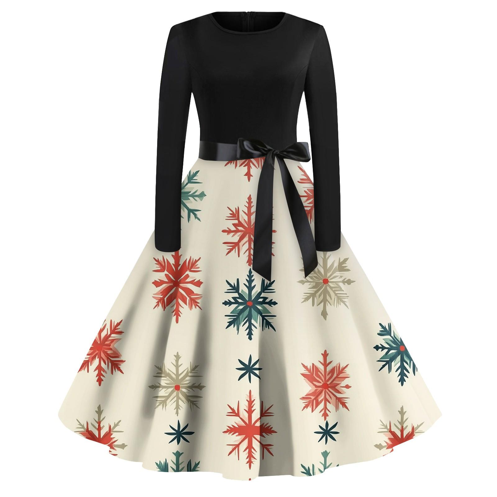 

Женские рождественские принты с длинным рукавом и круглым вырезом больших размеров вечерние выпускные платья S бежевый