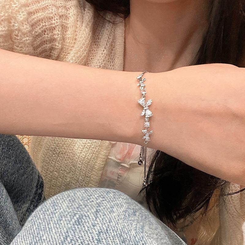 Super Fairy Bow Zircon Bracelet Women~ Temperament Simple Short Collarbone Chain Summer Niche Versatile Bracelet