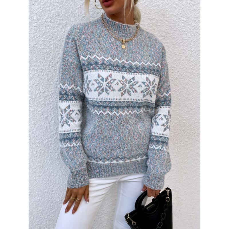 Women S Half High Neck Snowflake Pullover Knit Sweater