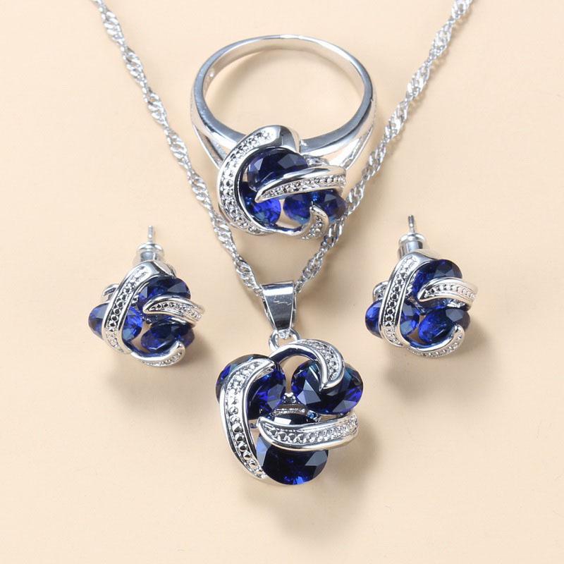 

Wholesale Price Bridal Jewelry Sets With Green Zirconia Stud Earrings And Necklace 11-Colors Women Gift 8