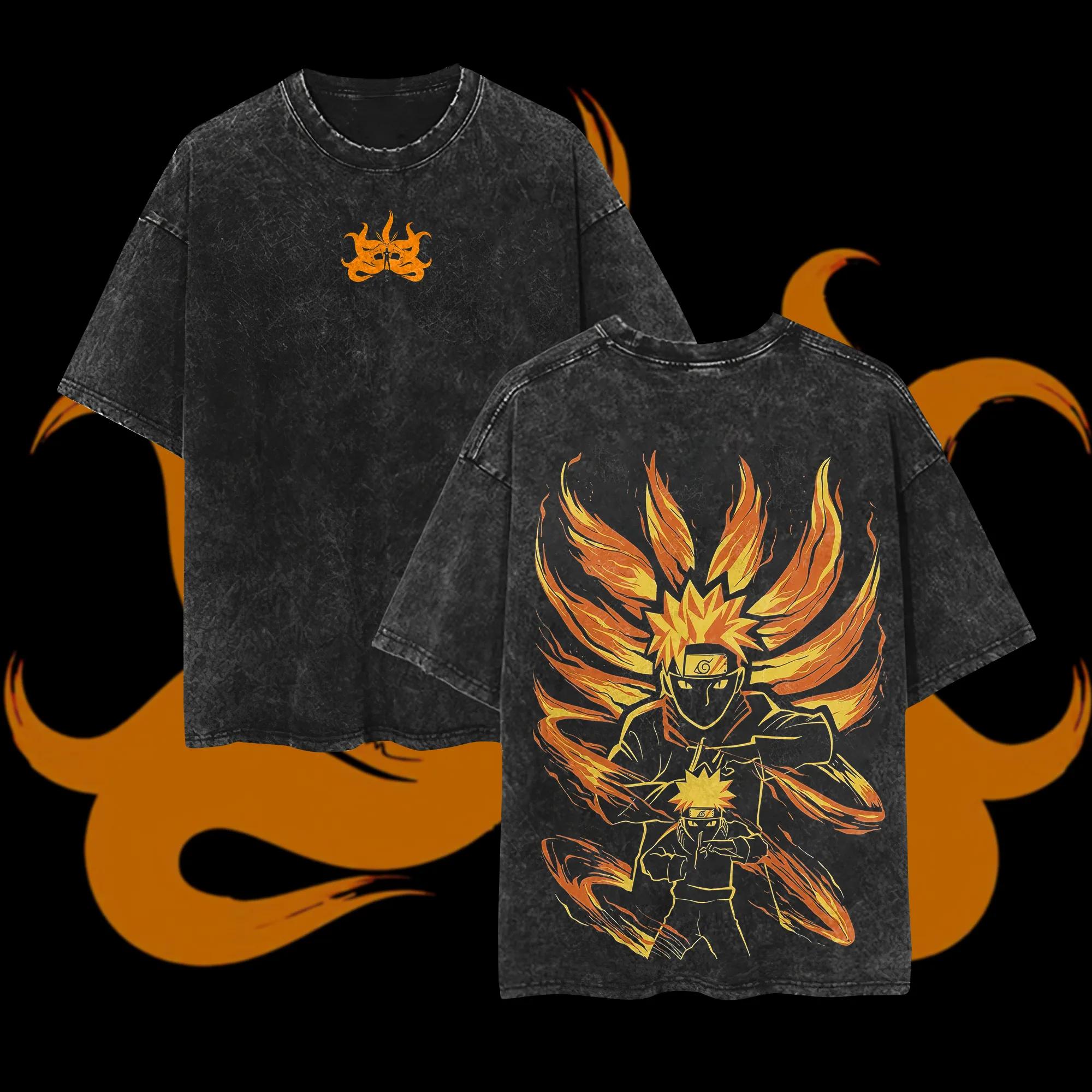 

Naruto Uzumaki Kurama Tshirt Nine Tails Tee Vintage Washed Oversized Retro Anime Harajuku Streetwear Manga Mens Graphic Tops M