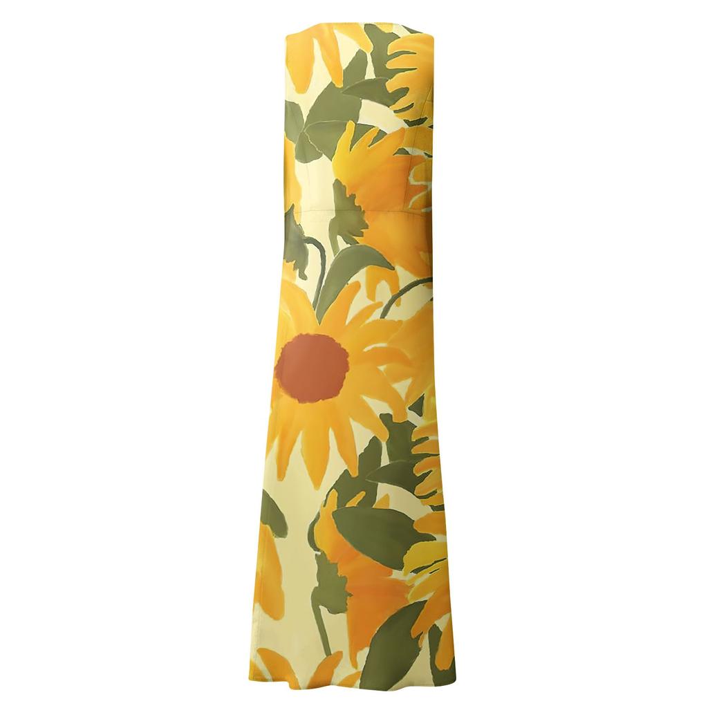 Women's Summer Casual Fashion Printed Sleeveless Round Neck Pocket Dress