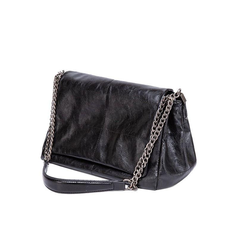 New Trendy Black Rock Style Flap Bag Chain Shoulder Crossbody Hobo Bag for Women
