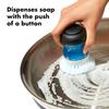 OXO Palm Brush Kitchen Brush with Detergent Dispenser Cleans and Other Kitchen Supplies One-Push - - Pots, Pans, Dishes,
