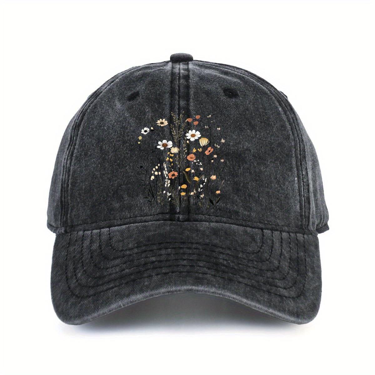

Wildflower Bouquet Print Washed Denim Baseball Cap Vintage Adjustable Cotton Outdoor Casual Hat One Size