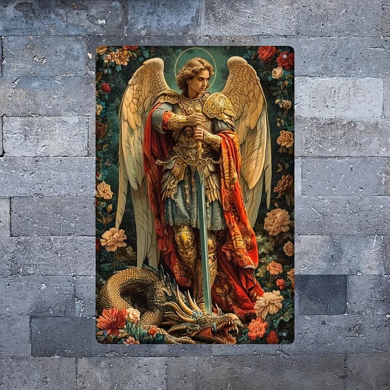 

Room Decor Saint Michael the Archangel Metal Iron Sign Waterproof Wrought Wall for Home Cafe Bedroom Gift P aluminum 20x30cm