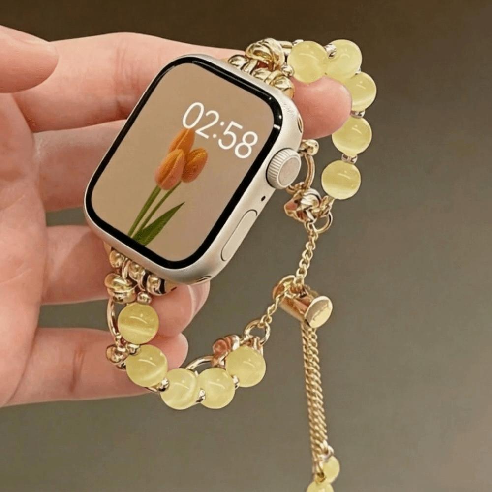 38/40/41/42/44/45mm Beads Metal Link Strap Crystal Adjustable Watch Band for Apple Wristband Universal Beads Bracelet Loop Strap