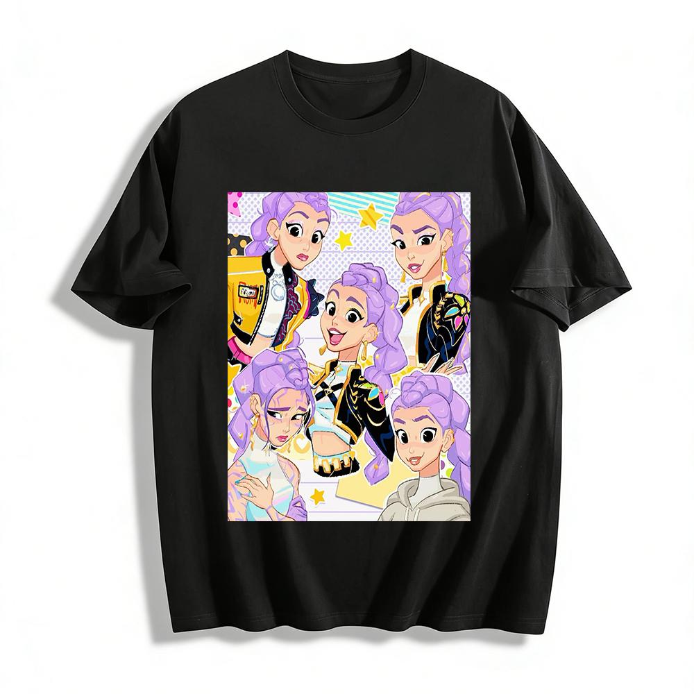 

Trendy Purple-haired Girl Print Casual Top Anime Style Loose Comfortable Daily Unisex Tee Pure cotton T-shirt XXS