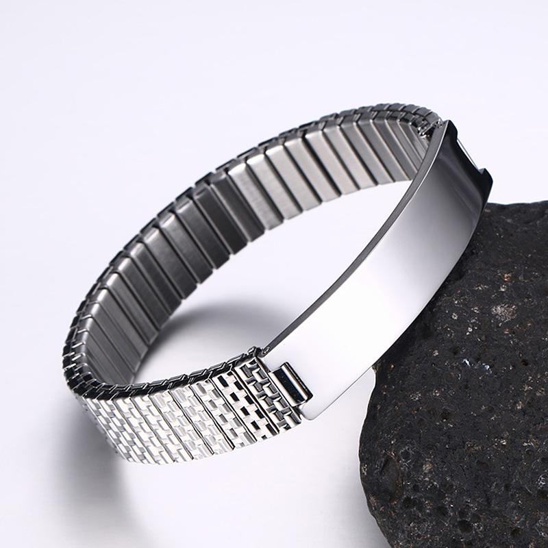 Men Women Personalize Engrave Name Image Stretch Bracelet with Elastic Stainless Steel Band Custom Bangles Unisex Jewelry