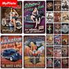Motorrad Garage Metallschild Vintage Plakette Blechschild Platte Wanddeko für Bar Man Cave Schild Pinup Girl Poster