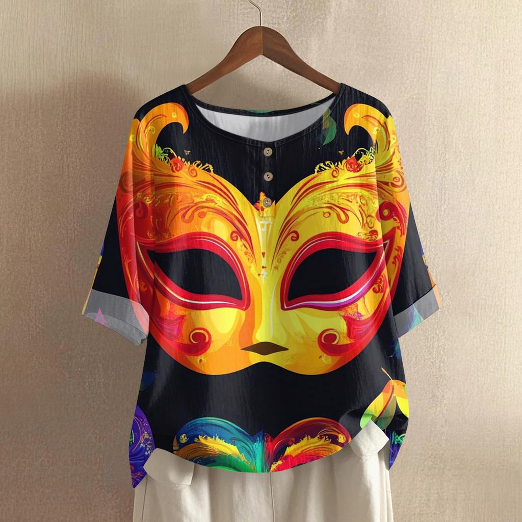 Damska Modna I Codzienna Koszula Z Krótkim Rękawem Z Okrągłym Dekoltem Bawełniana I Lniana Bluzka Top