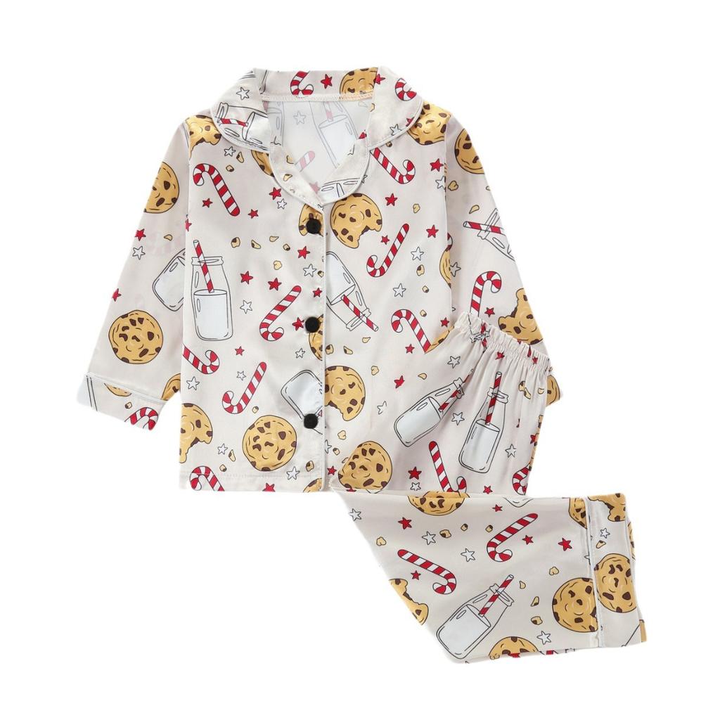 New Flame Retardant Christmas Cartoon Pattern Printed Home Clothes Children's Long-sleeved Trousers Pajamas Air-conditioned Clothes Set