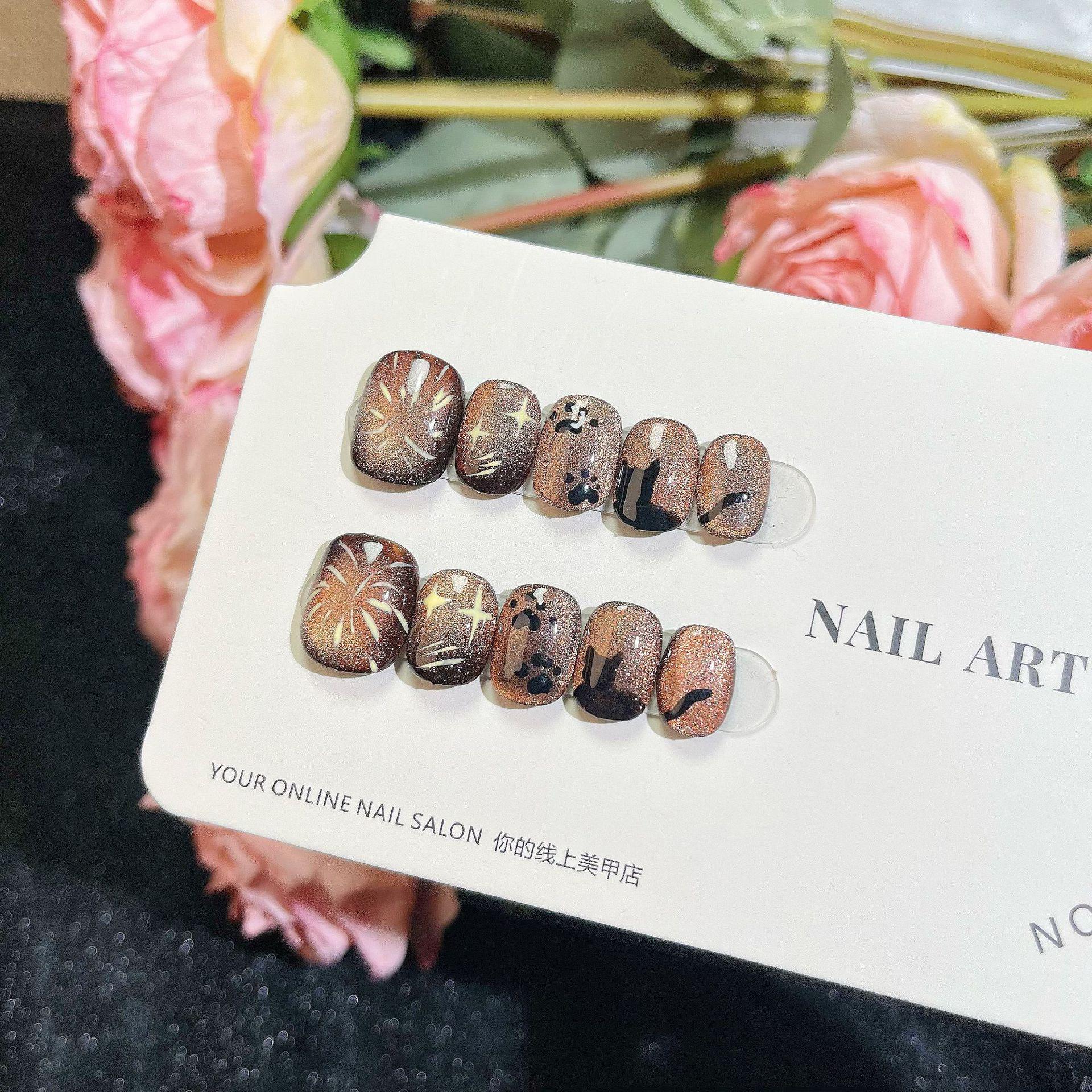 

Расписанные вручную ногти ручной работы «Кошачий глаз» с тенью цветущего апельсина Extra Small