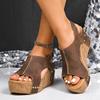 Retro Peep Toe Wedge Heel Sandals for Women 2025 Summer Chunky Platform Sandalias Mujer Thick Bottom Rivet Decor Roman Sandals