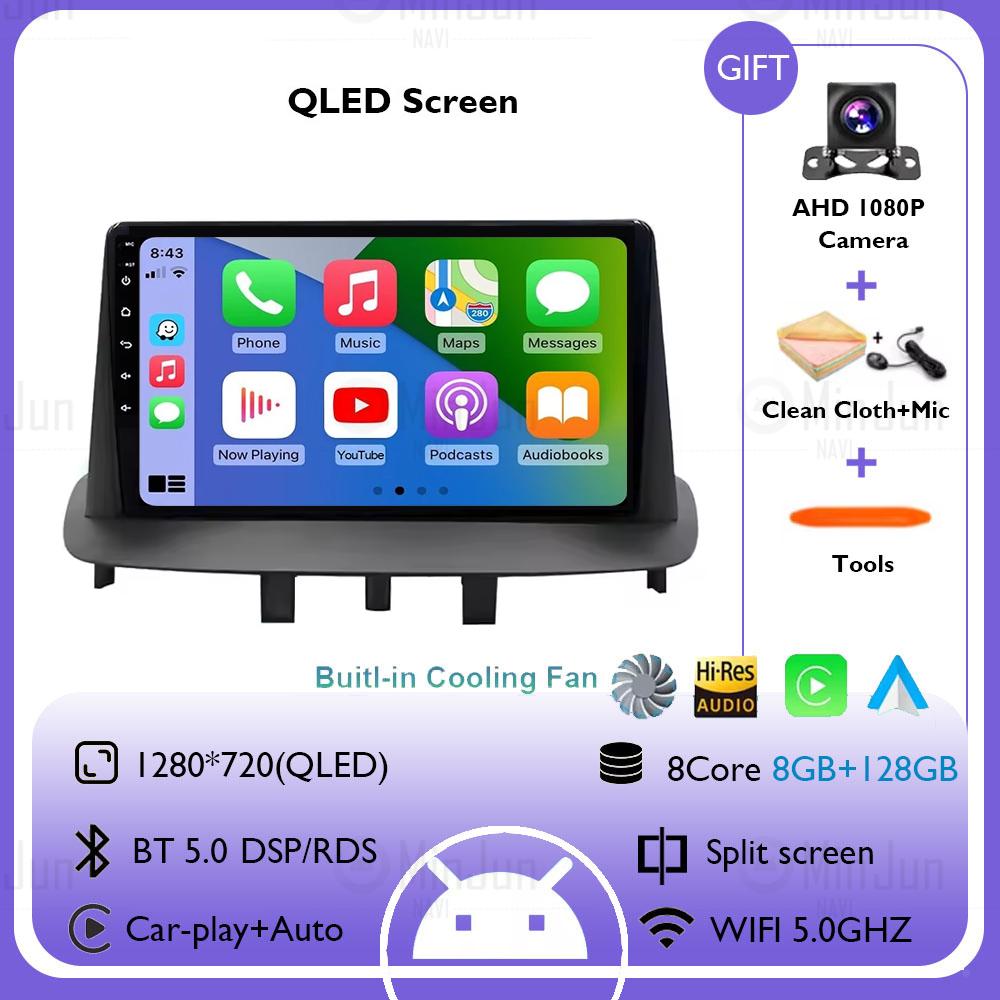 Android 14 Carplay Auto For Renault Megane 3 2008 - 2014 GPS Car Radio Navigation Multimedia Video Player DSP Stereo 4G+WIFI