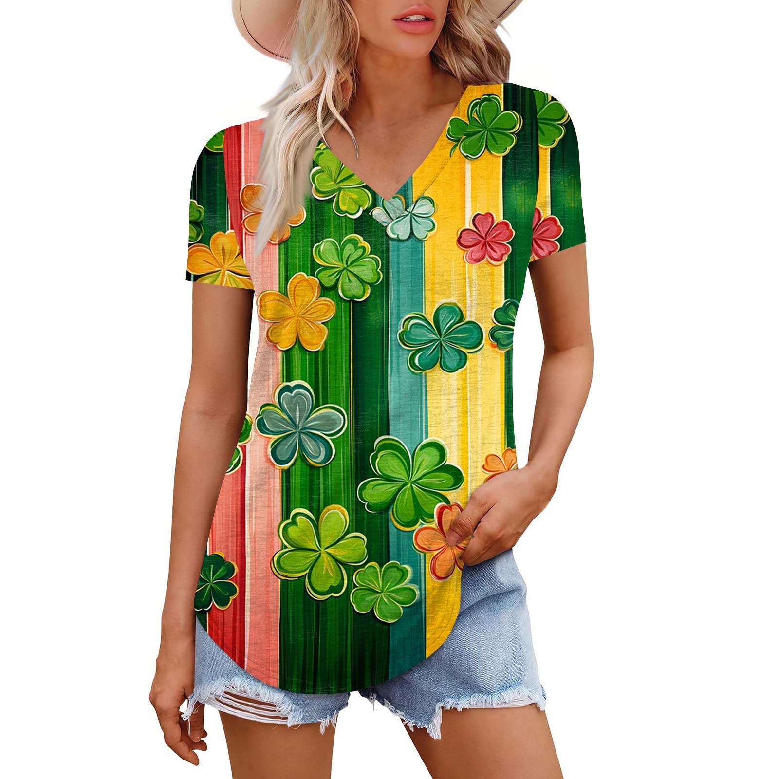 

Жіноча мода повсякденна з коротким рукавом і принтом у чотири листи. Футболка до Дня Патріка. Сорочка. Темпераментна сорочка. Верх із v-подібним вирізом XL жовтий