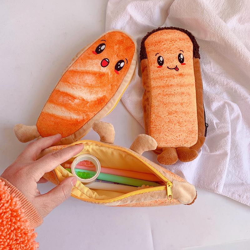 Creative Funny Toast Bread Pencil Case Large Capacity Universal Student Pencil Case Pouch Children Stationery Gift Pencil Case