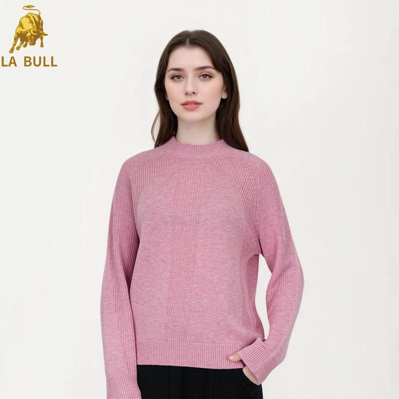 

LA BULL Women s Retro Semi-High Collar Knit Sweater L