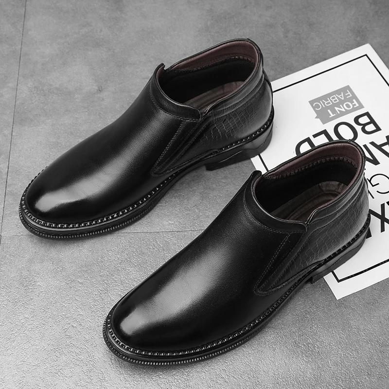 

2024 роскошные мужские ботинки челси высокого качества, модные и повседневные кожаные зимние ботинки, удобные деловые туфли 38 чёрный