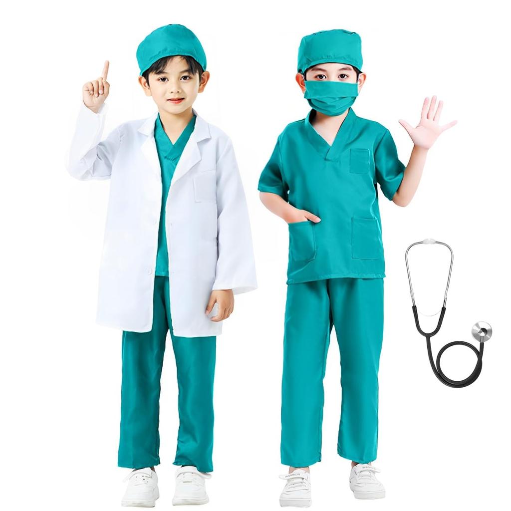 AOTYP Doctor Play Doctor Cosplay Doctor White Gift for Christmas Green 140 Costume, 6-Piece Set, Coat, Costume, Kids' Set, Coat, Children, Gift,