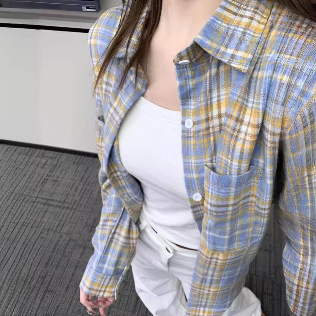 

Винтажный кардиган в клетку с эффектом потертости: Желто-синяя унисекс куртка с длинным рукавом и бахромой, дизайн 2025 S [Recommended for up to 90 lbs]