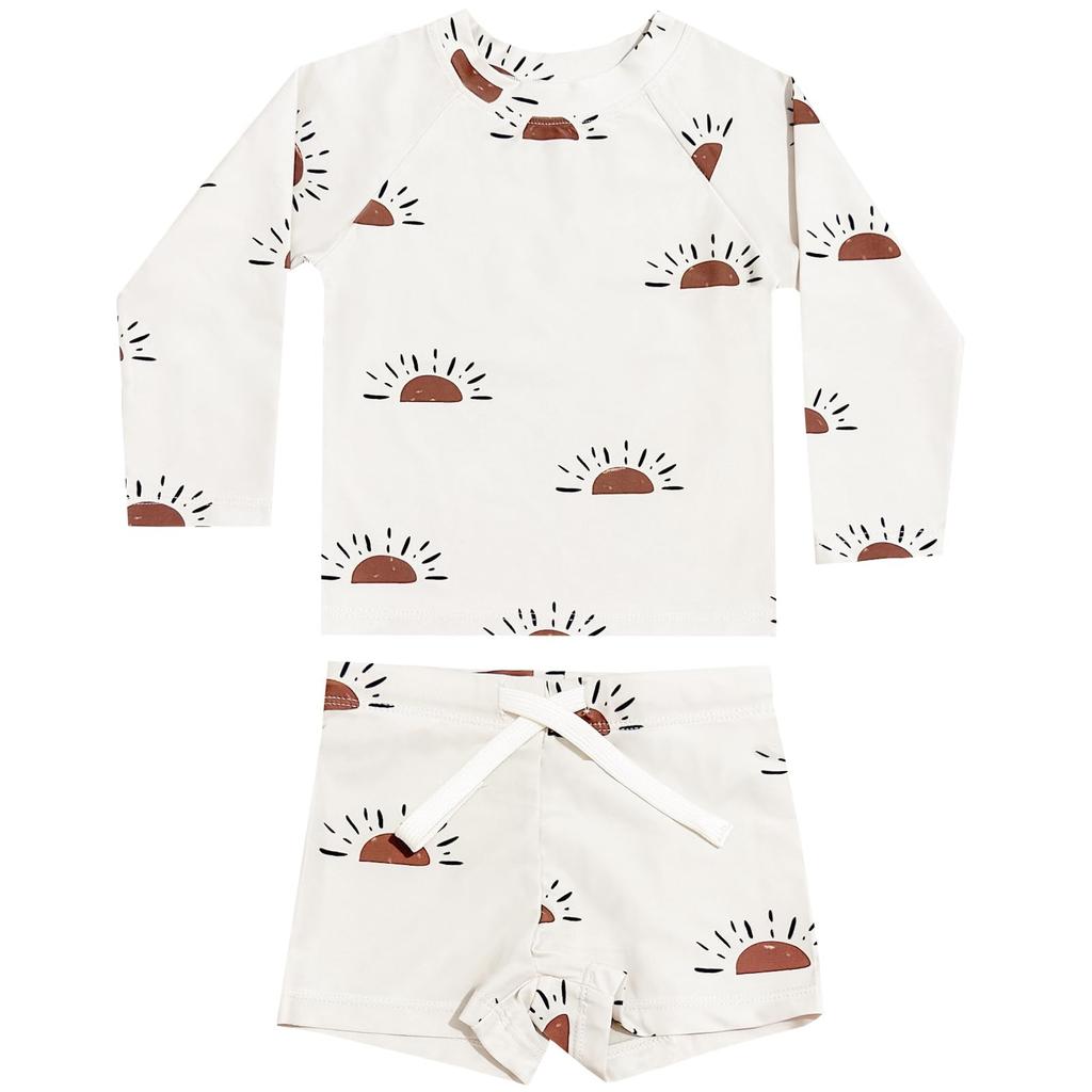 Kids Swimwear for Boys Set Long Sleeve Rash Guard Swim Pants Hat Swimwear Elementary School Swimwear Top and Bottom Set Separate Toddler Swimwear